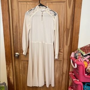 jcpenney Cream Lace-Yoke Long Sleeve Dress